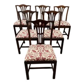 Late 20th Century Mahogany Harp Chipendale Chair - Set of Six