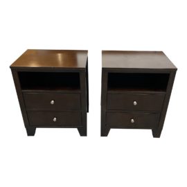 Early 21st Century Contemporary Espresso Stained Wood Nightstand - a Pair