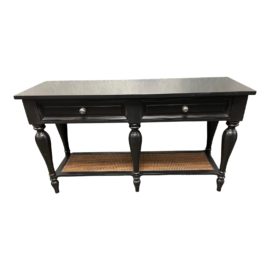 Early 21st Century Transitional Turned Leg + Cane Two Drawer Console