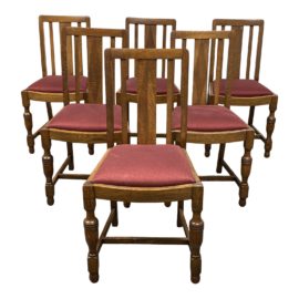 Mid 20th Century English Oak Petite Side Chairs - Set of Six