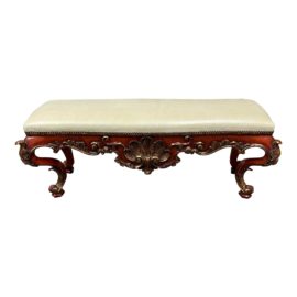 Michael Taylor Style Post Modern Rococo Gold Gilt + Tipped Ivory Leather Bench
