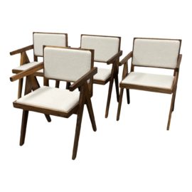 H. D. Buttercup Upholstered Karazona & Veerle Cinar Prouve Style Arm Chairs - Set of Four. Original Price: $3,380