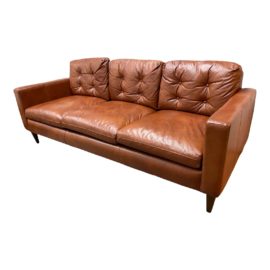 Contemporary Mid Century Modern Cognac Sofa