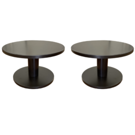 Ligne Roset Satin Black Metal Side Tables, a Pair