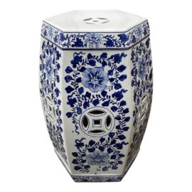 Late 20th Century Asian Inspired Ceramic Blue + White Garden Stool