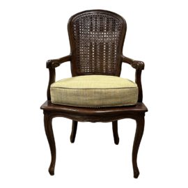 Late 20th Century Bergere Cane Arm Chair + Cushion