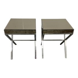 Uttermost Lexia Modern Bronze Mirror Side Tables- a Pair