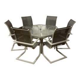 Outdoor Mesh Sining Table + Set of Six Arm Chairs