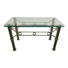 Custom Design Beveled Glass Top Verdigris Metal Console