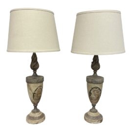 Custom Rustic European Hand Painted Table Lamps - a Pair