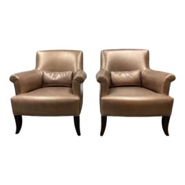 Maxine Snider Custom Copper Leather Arm Chairs - a Pair. Original Price: $13,054