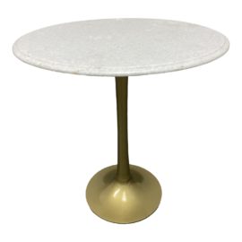 Eero Saarinen Style White Marble + Brass Tulip Side Table