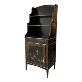 Custom Design Chinoiserie Black Lacquer + Gold Gilt Cabinet Bookcase Etagere