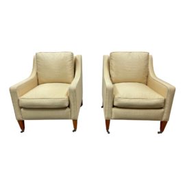 Custom Design Castor Leg Kravet Fabric Arm Chairs - a Pair