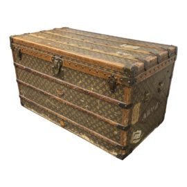 Late 1800's Louis Vuitton Antique Monogram Leather & Brass Steamer Trunk