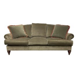 Ethan Allen Hyde Sage Green Velvet Rolled Arm Sofa. Original Price: $4,230