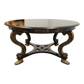 Custom Design Chinoiserie Black + Gold Round Extension Dining Table. Original Price: $10,000
