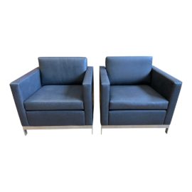 Martin Brattrud Deborah Lehman-Smith Black Leather Lounge #840-01 Chairs - a Pair