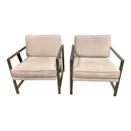 West Elm Mid-Century Metal Frame Armchairs - a Pair