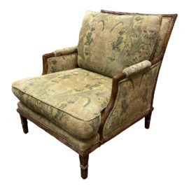 Paul Wiseman + Kneedler Fauchere Italian Tapestry Gold Gilt Wood Arm Chair. Original Price: $5,900