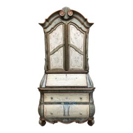 1990s Custom Hand Painted French Provincial Secretary Cabinet Hutch