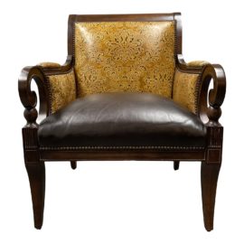 Custom Damask Printed Leather Colonial Empire Arm Chair