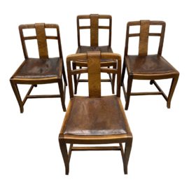 Early 20th Century Leather + Wood Chairs - Set of Four