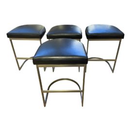 NEW Lake House San Rafael Leather + Steel Counter Stools - Set of Four. Original Price: $1,868