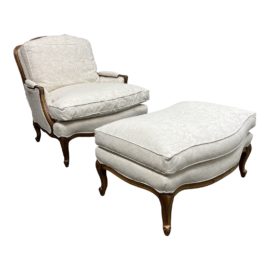 Sam Moore Furniture Custom Ivory Bergere Chair + Ottoman