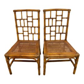 McGuire Style Bamboo + Cane Side Chairs, a Pair