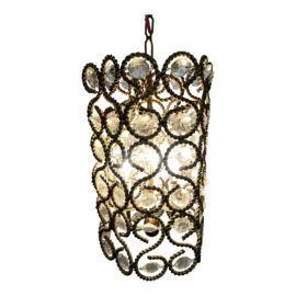 Mid 20th Century Hollywood Regency Brass + Crystal Pendant