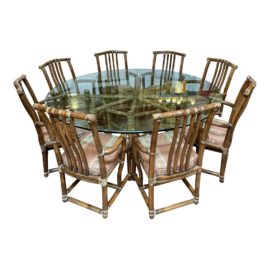 McGuire Furniture Glass + Bamboo Dining Room Table Set