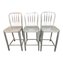 Crate & Barrel Delta Aluminum Counter Stools, Set of Three