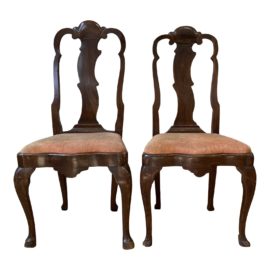 18th Century Queen Anne English Chippendale Chairs - a Pair
