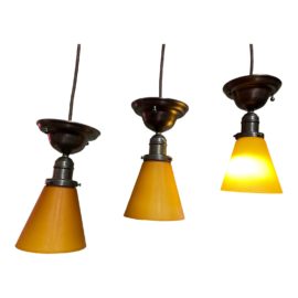 Post Modern Amber Glass Cone Pendants - Set of Three