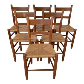 Mid 20th Century Charles Webb Rush Seat + Cherry Side Chairs - Set of Six
