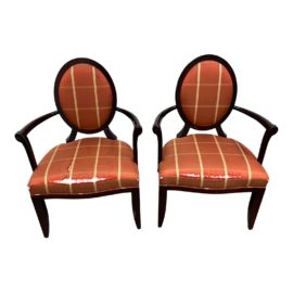 Barbara Barry for Baker Furniture Cross Back Arm Dining Chairs - a Pair. Original Price: $2,499