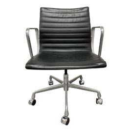 Herman Miller Eames Aluminum Group Management Black Leather Chair. Original Price: $2,295