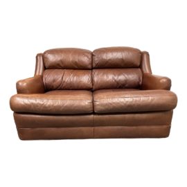 Whittemore + Sherrill Tipped Cognac Leather Loveseat