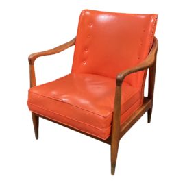Late 20th Century Henredon Walnut + Orange Vinyl Armchair