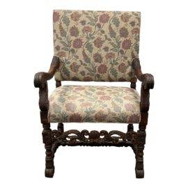 Early 20th Century Upholstered Wood Frame Floral Arm Chair