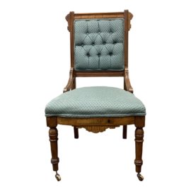 Late 19th Century East Lake Wood + Sage Fabric Side Chair