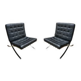 Ludwig Mies Van Der Rohe Barcelona Leather Chairs, a Pair