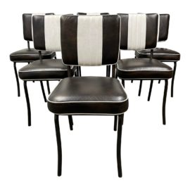 Andrew Marten Ringo Black & White Leather Dining Chairs - Set of Six. Original Price: $4,320