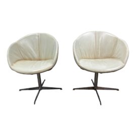 H.D. Buttercup Virenze Tipped Ivory Leather Swivel Chair - a Pair. Original Price: $2,200