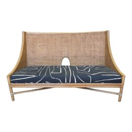 McGuire Barbara Barry Open Oval Caned Banquette With Kelly Wearstler Graffito Fabric. Original Price: $4,332