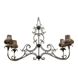 Wrought Iron Silver Leaf + Feather Shade Four Light Pendant