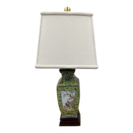Late 20th Century Asian Influenced Green Chinoiserie Ceramic Table Lamp