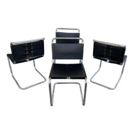 Design Within Reach Spolete Leather + Chrome Dining Chairs, a Set of Four. Original Price: $4,800