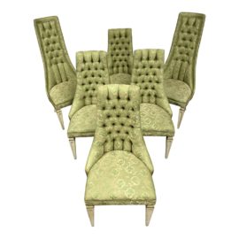 Late 20th Century Celadon Brocade Dining Room Chairs - Set of 6